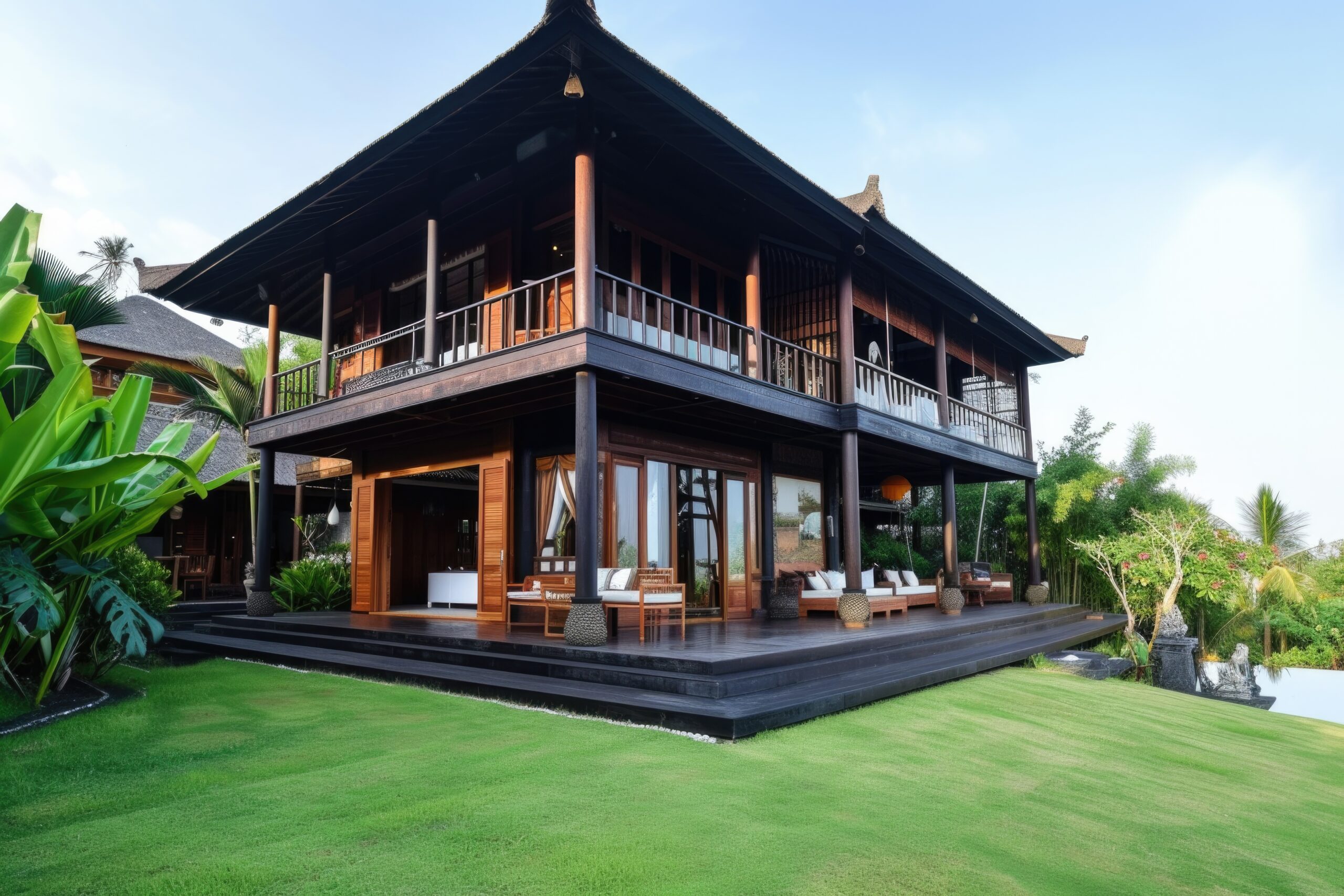 beautiful modern indonesian wooden traditional house in bali --ar 3:2 --v 6 Job ID: 43aed856-ad28-4637-856e-037024e201e7